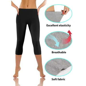 Legginsy damskie sportowe wiskoza kryjące długość 3/4 Czarny