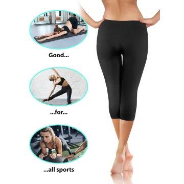 Legginsy damskie sportowe wiskoza kryjące długość 3/4 Czarny