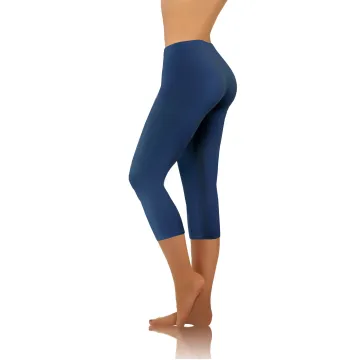 Legginsy damskie sportowe wiskoza kryjące długość 3/4 Granat
