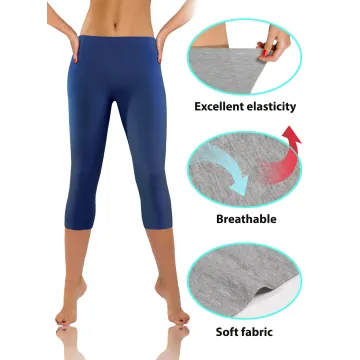Legginsy damskie sportowe wiskoza kryjące długość 3/4 Granat
