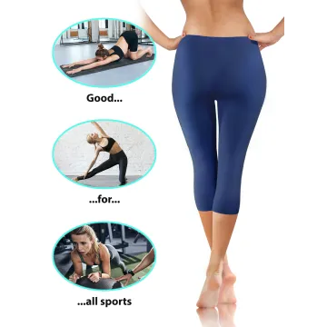 Legginsy damskie sportowe wiskoza kryjące długość 3/4 Granat