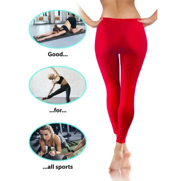 Legginsy damskie sportowe wiskoza kryjące długie czerwone