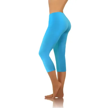 Legginsy damskie sportowe wiskoza kryjące długość 3/4 Turkus