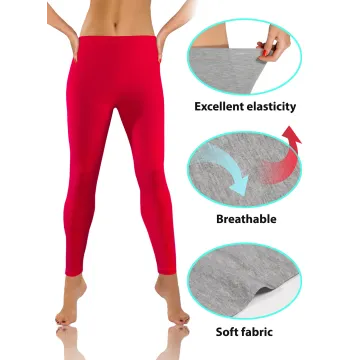 Legginsy damskie sportowe wiskoza kryjące długie czerwone