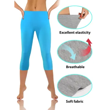 Legginsy damskie sportowe wiskoza kryjące długość 3/4 Turkus