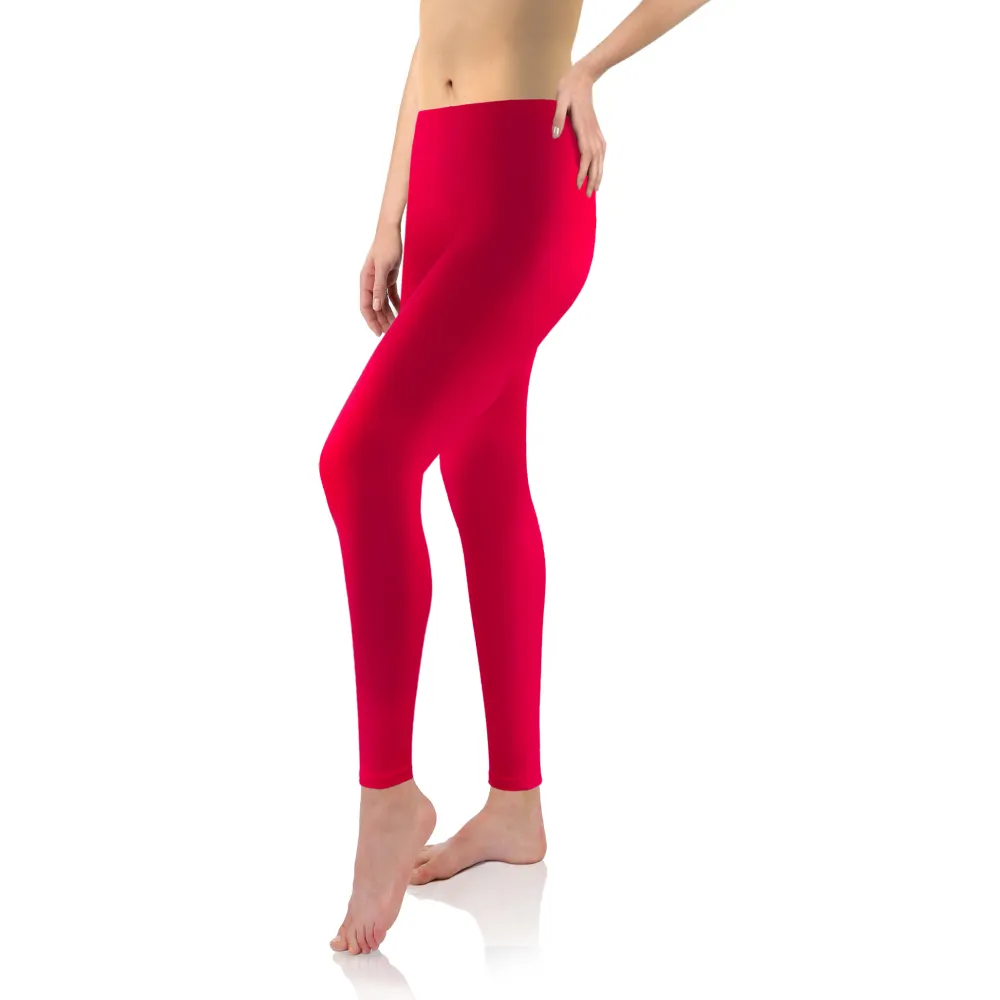 Legginsy damskie sportowe wiskoza kryjące długie czerwone