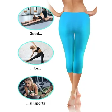 Legginsy damskie sportowe wiskoza kryjące długość 3/4 Turkus