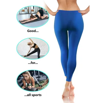 Legginsy damskie sportowe wiskoza kryjące długie niebieskie