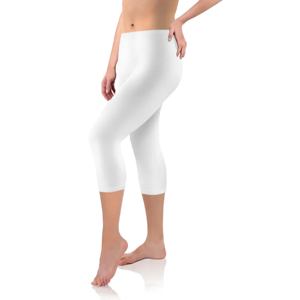 Legginsy damskie sportowe wiskoza kryjące długość 3/4 Biały