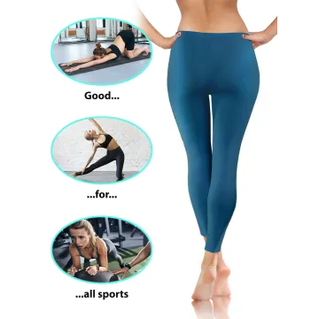 Legginsy damskie sportowe wiskoza kryjące długie petrol