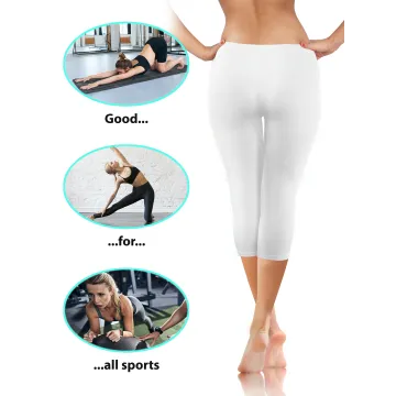 Legginsy damskie sportowe wiskoza kryjące długość 3/4 Biały