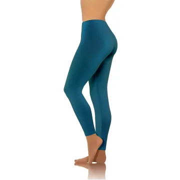 Legginsy damskie sportowe wiskoza kryjące długie petrol