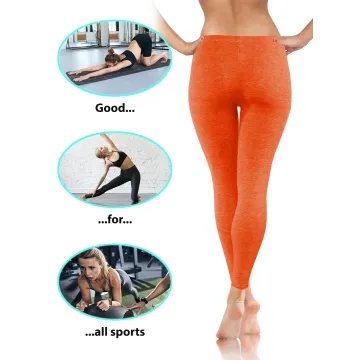 Legginsy damskie sportowe wiskoza kryjące długie orange melange