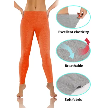 Legginsy damskie sportowe wiskoza kryjące długie orange melange