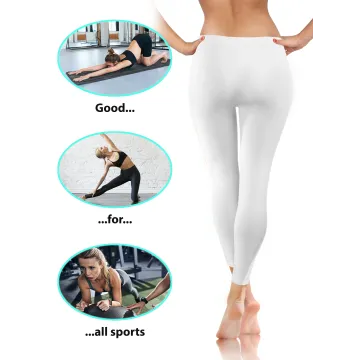 Legginsy damskie sportowe wiskoza kryjące długie białe