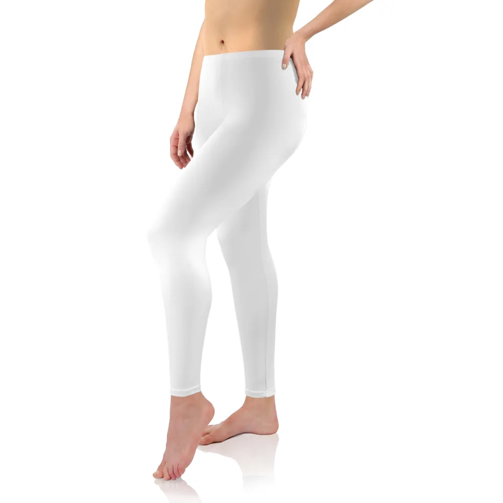 Legginsy damskie sportowe wiskoza kryjące długie białe