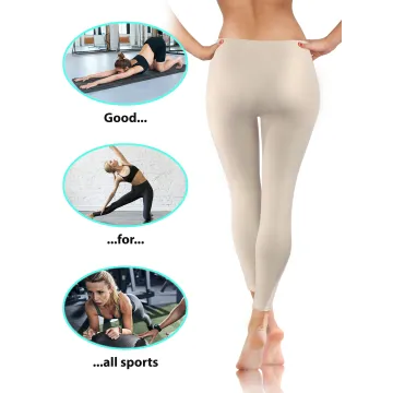 Legginsy damskie sportowe wiskoza kryjące długie beżowe