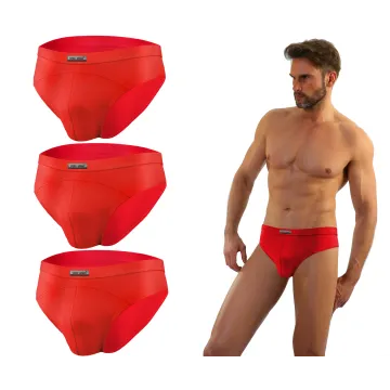 3-PAK Slipy męskie SM03 sportowy styl micromodal majtki płaskie szwy Czerwone