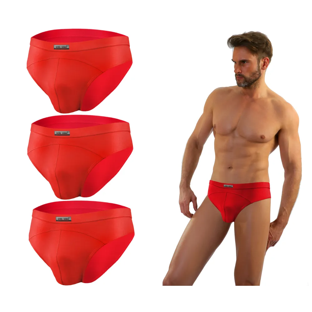 3-PAK Slipy męskie SM03 sportowy styl micromodal majtki płaskie szwy Czerwone