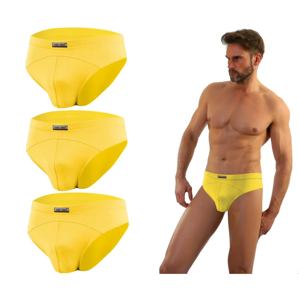 3-PAK Slipy męskie SM03 sportowy styl micromodal majtki płaskie szwy Żółte