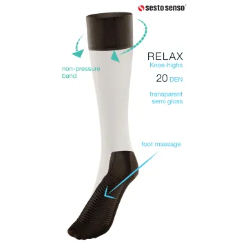 2-PAK Podkolanówki Relax 20 DEN masujące spód stopy, relaksujące cienkie Czarne