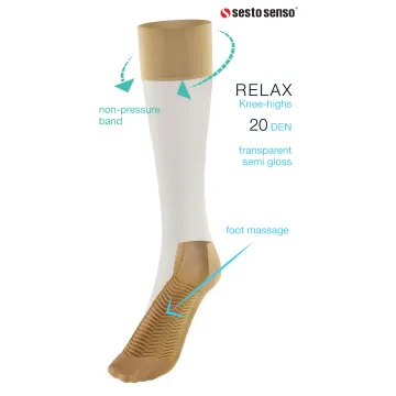 2-PAK Podkolanówki Relax 20 DEN masujące spód stopy, relaksujące cienkie Sand