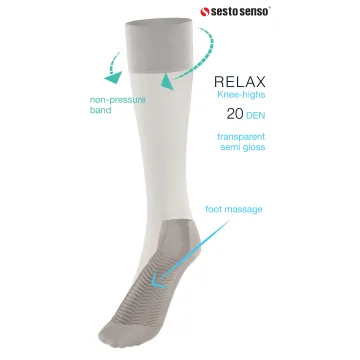 2-PAK Podkolanówki Relax 20 DEN masujące spód stopy, relaksujące cienkie Biały