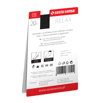 2-PAK Skarpetki RELAX 20 DEN masujące spód stopy, relaksujące cienkie Czarne