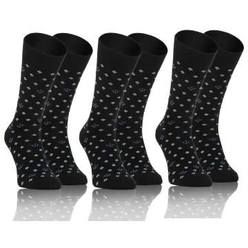 3-PAK Skarpety męskie Classic Garniturowe bawełniane wzór Kotwice Czarne