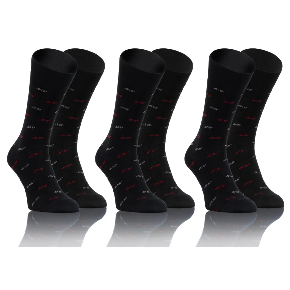 3-PAK Skarpety męskie Classic Garniturowe bawełniane wzór SS Czarne