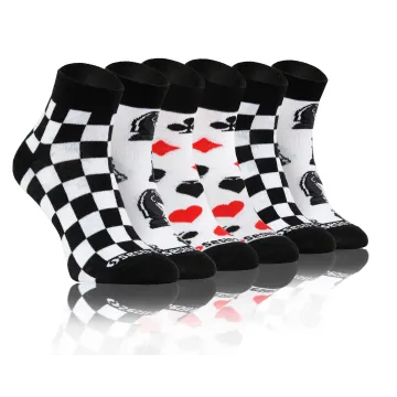 Sesto Senso 3-PAK Krótkie Wesołe skarpety bawełna wzór Szachy Talia kart