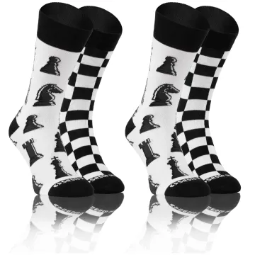 2-PAK Wesołe skarpety bawełniane wzór Szachy