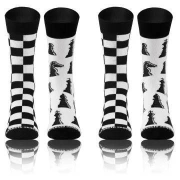 2-PAK Wesołe skarpety bawełniane wzór Szachy