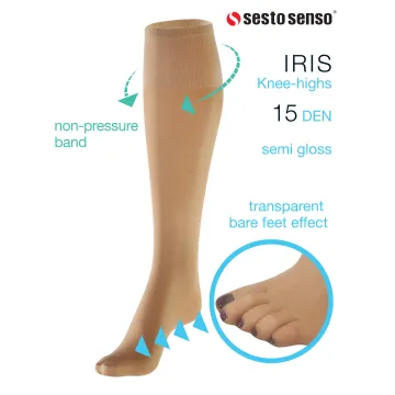 Sesto Senso 4-PAK Podkolanówki IRIS 15 DEN efekt bosej stopy cienkie Safari