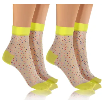 Sesto Senso 2-PAK Skarpetki nylonowe 4 PARY modny wzorek kropeczki kolor Biały Żółty