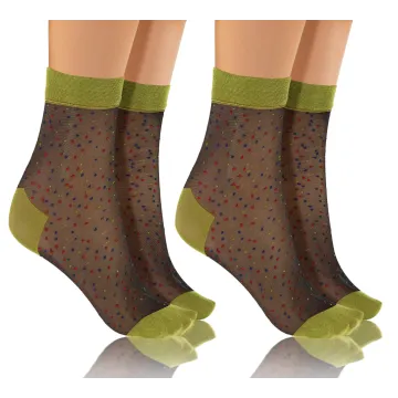 Sesto Senso 2-PAK Skarpetki nylonowe 4 PARY modny wzorek kropki Zielony Czarny