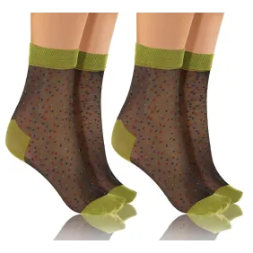 Sesto Senso 2-PAK Skarpetki nylonowe 4 PARY modny wzorek kropki Zielony Czarny