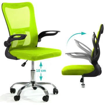 Fotel biurowy ergonomiczny, model V8, składane podłokietniki, zielony