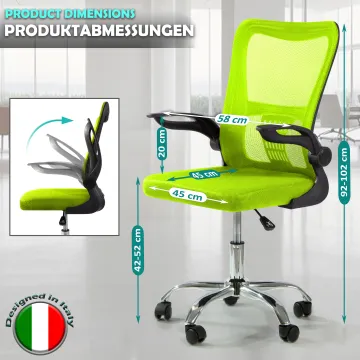 Fotel biurowy ergonomiczny, model V8, składane podłokietniki, zielony