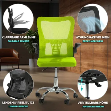 Fotel biurowy ergonomiczny, model V8, składane podłokietniki, zielony