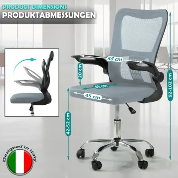 Fotel biurowy ergonomiczny, model V8, składane podłokietniki, szary