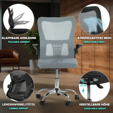 Fotel biurowy ergonomiczny, model V8, składane podłokietniki, szary