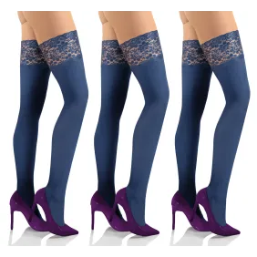 Sesto Senso 3-pak pończochy 50 DEN samonośne kryjące NICOLE Granatowy