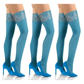 Sesto Senso 3-pak pończochy 50 DEN samonośne kryjące NICOLE Petrol