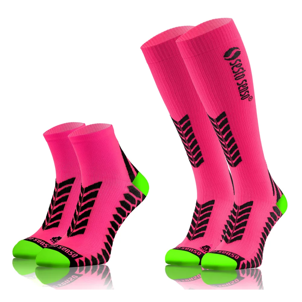 Sesto Senso 2-PAK Skarpety do biegania kompresyjne długie+krótkie różowy