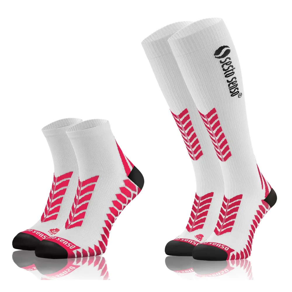 Sesto Senso 2-PAK Skarpety do biegania kompresyjne długie+krótkie biały