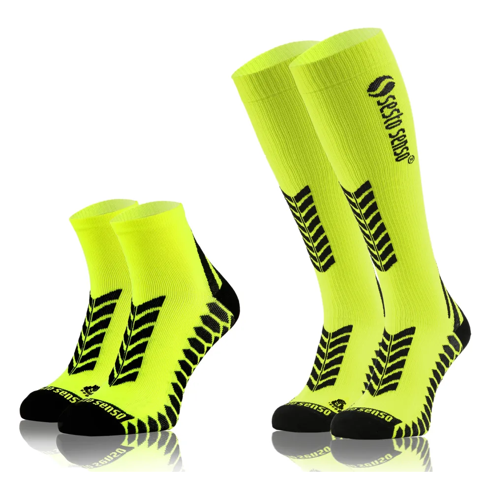 Sesto Senso 2-PAK Skarpety do biegania kompresyjne długie+krótkie żółty