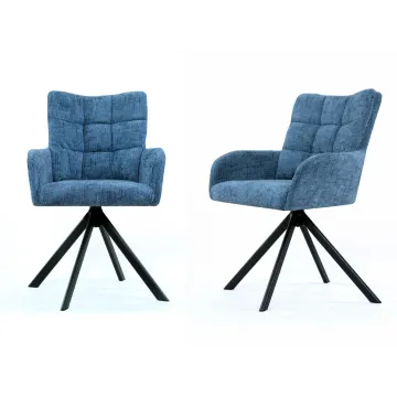 Sesto Senso Zestaw 2 sztuk Krzeseł obrotowych tapicerowanych do salonu jadalni biura Niebieskie