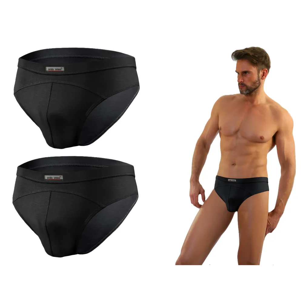 Sesto Senso 2-PAK Slipy męskie SM03 sportowy styl micromodal majtki płaskie szwy Czarne