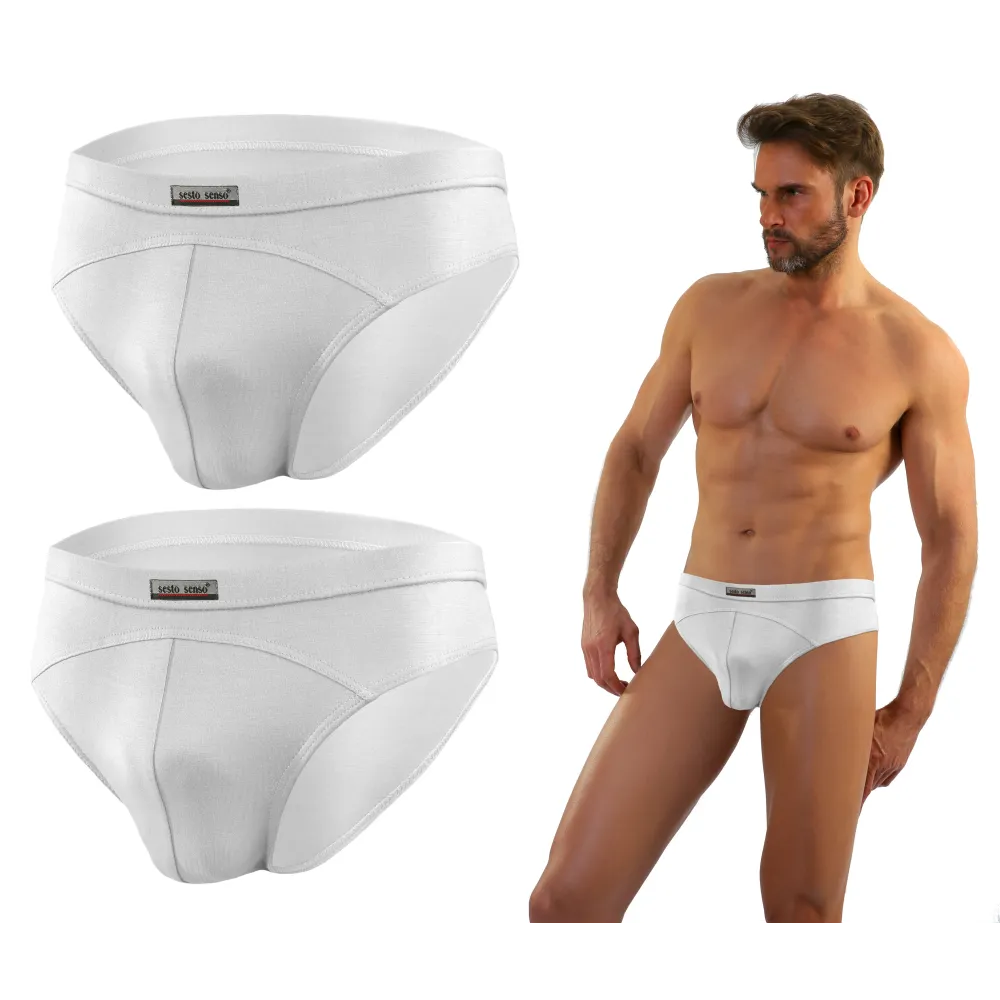 Sesto Senso 2-PAK Slipy męskie SM03 sportowy styl micromodal majtki płaskie szwy Białe